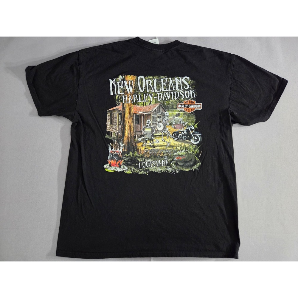 Harley Davidson Shirt Mens Extra Large Black New Orleans Louisiana Shrimp Gator
